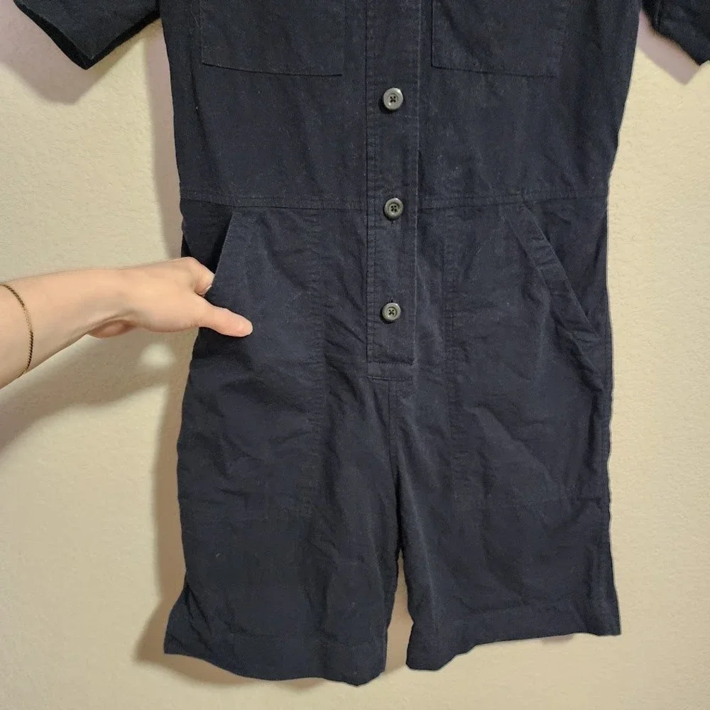 EVERLANE Linen Blend Utility‎ Romper Navy Minimalist Fishermancore preppy 2